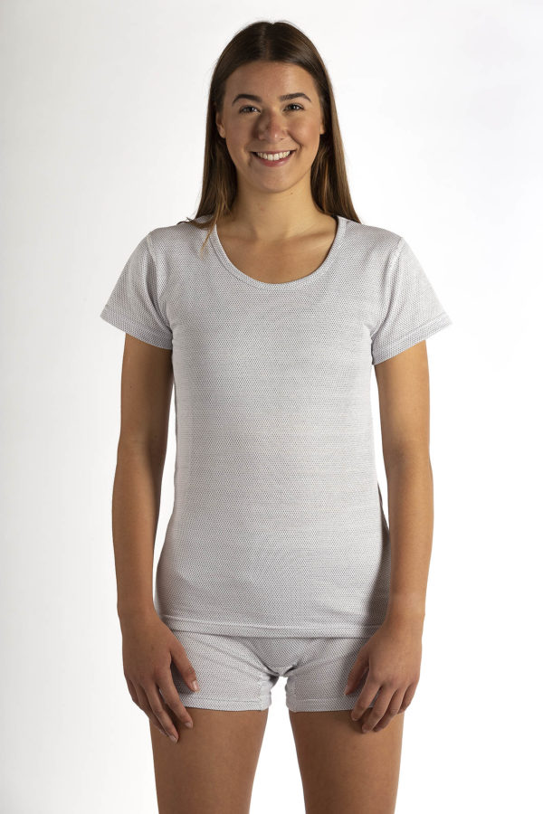 Maillot de corps dames blanc coton biologique tricoté avec fil argentée – Image 2