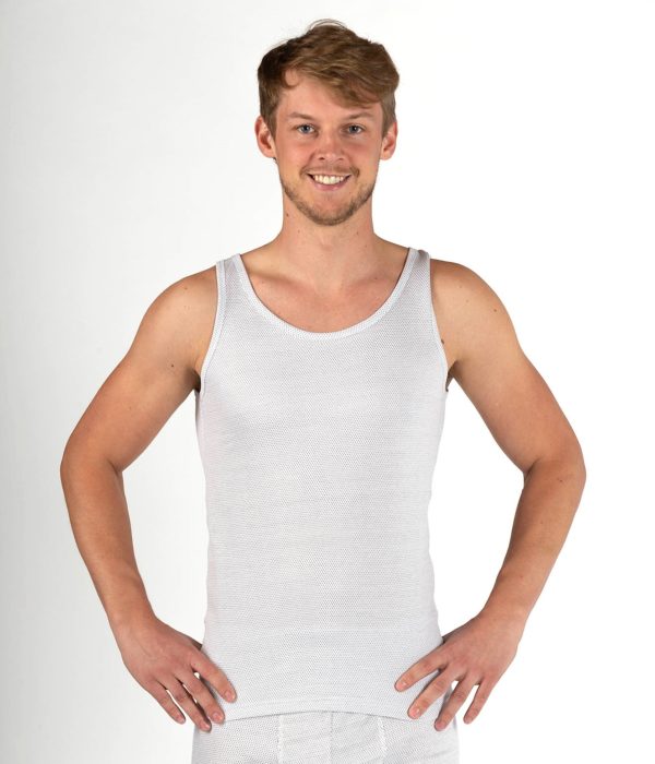 Maillot de corps pour hommes sans manches blanc coton bio blanc maille avec fil argenté
