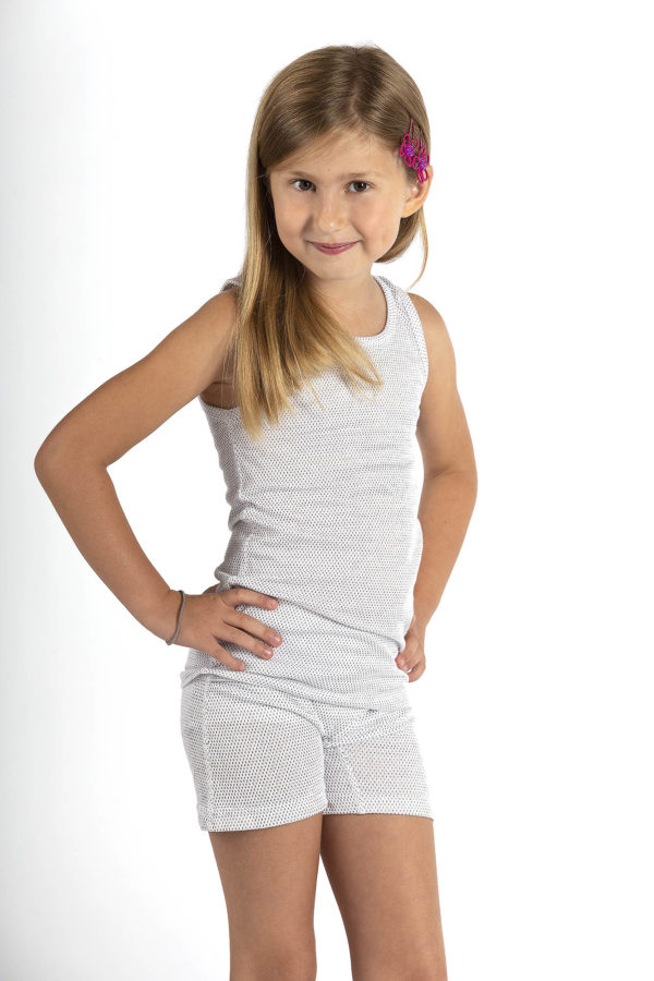 Maillot de corps fille à bretelles blanc coton Bio tricot argenté
