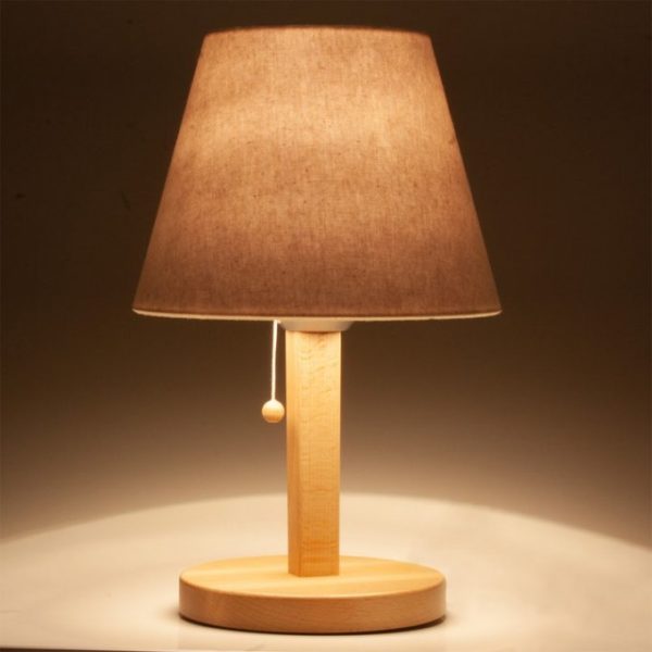 Lampe de table blindée, bois de hêtre, 31cm prise suisse crème – Image 2
