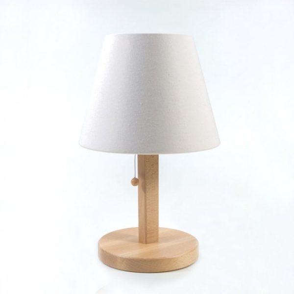 Lampe de table blindée, bois de hêtre, 31cm prise suisse crème